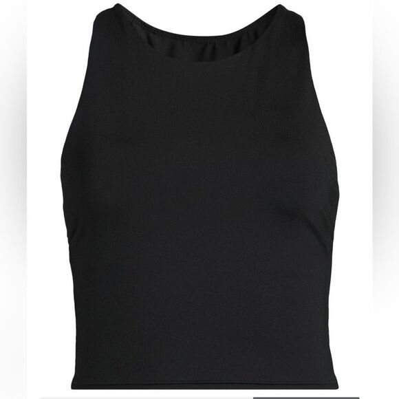 Land's End Plus Racer Back High Neck Tankini shelf bra removable cups black Var - Picture 2 of 6